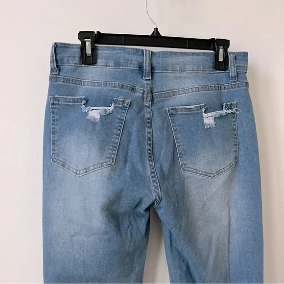 Raw Hem Medium Wash Distressed Ripped Hole Boyfriend Denim Jeans - Picture 8 of 12